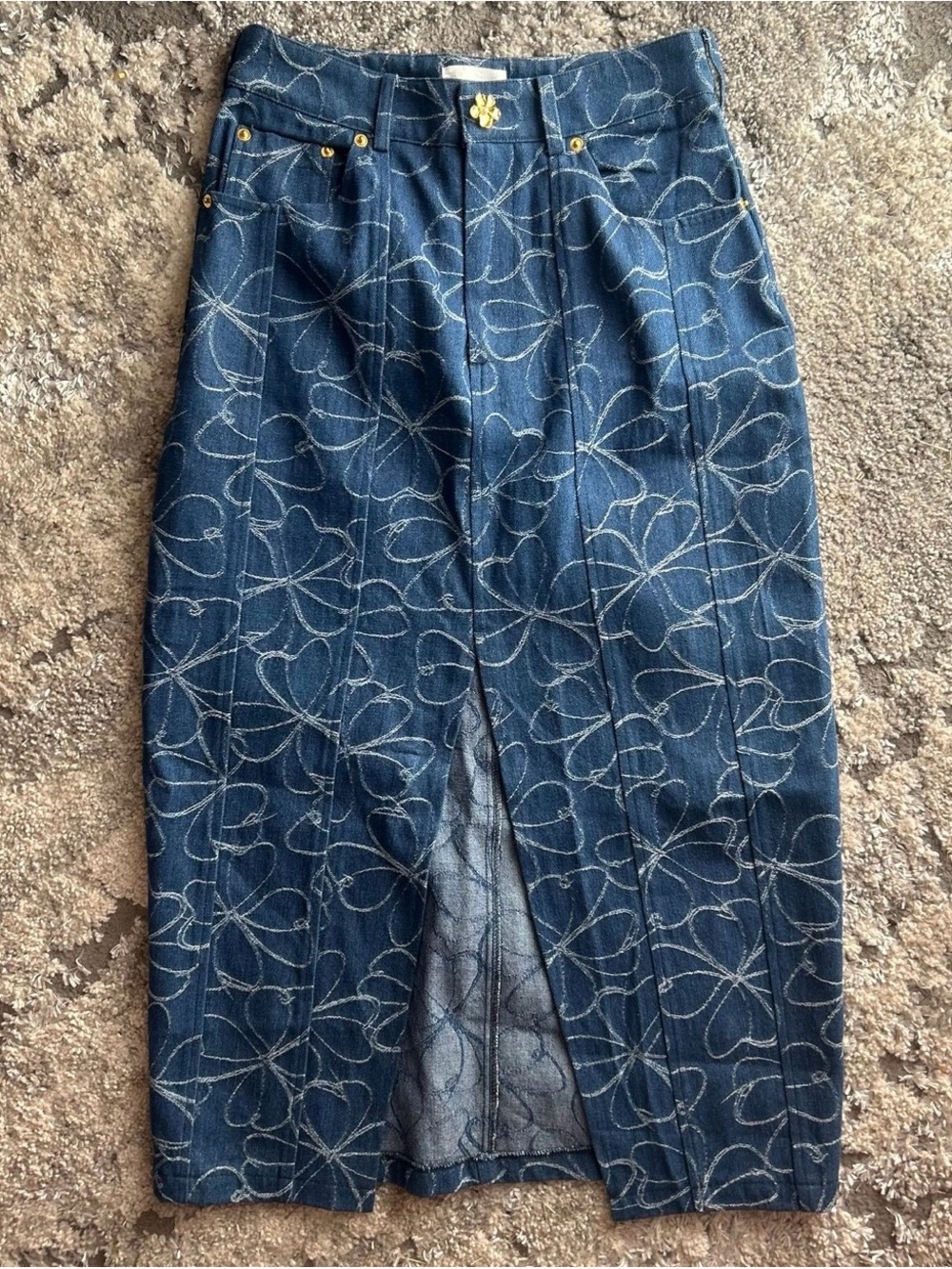 Avec Les Filles Women's Embroidered Denim Midi Skirt